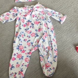 Floral one piece sleeper or outfit with hat